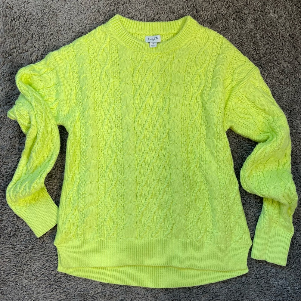 J.Crew Bright Lime Green Cable Knit Sweater — Women’s Small 100% cotton